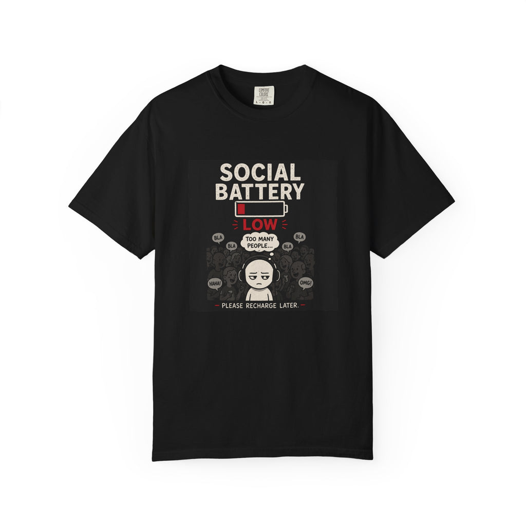 Social Battery Low T-Shirt — Funny Introvert Tee (Please Recharge Later)