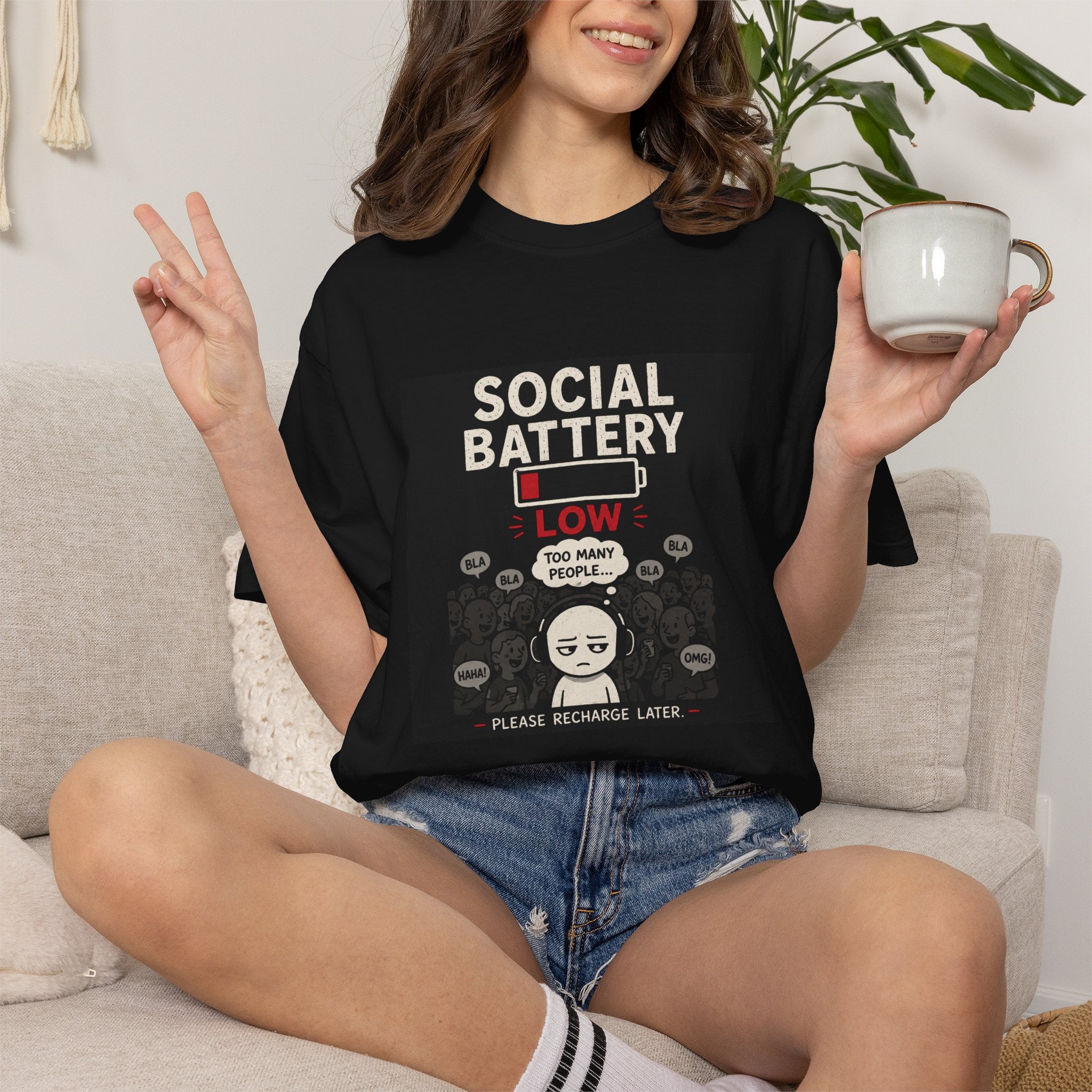 Social Battery Low T-Shirt — Funny Introvert Tee (Please Recharge Later)